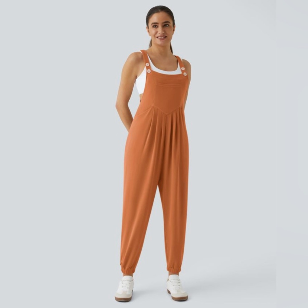 Halara Overalls Orange Cuffed Waffle Knit Jumpsuit Women's S , M - Picture 5 of 10